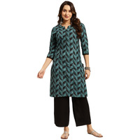 rangita Blue Cotton Knee Length Printed Straight Kurti for Women | Kurta for Women_2XL