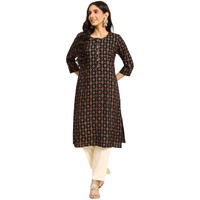 rangita Black Rayon Calf Length Printed Straight Kurti for Women | Kurta for Women_L