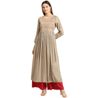 rangita Olive Rayon Calf Length Embroidered Anarkali Kurti for Women | Kurta for Women_S