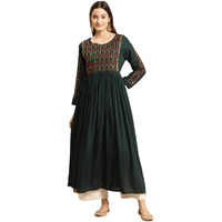 rangita Green Rayon Calf Length Embroidered Anarkali Kurti for Women | Kurta for Women_S