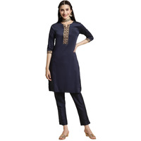 rangita Navy Polyester Knee Length Solid Straight Kurti for Women | Kurta for Women_XL