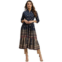 rangita Navy Rayon Calf Length Printed Anarkali Kurti for Women | Kurta for Women_2XL