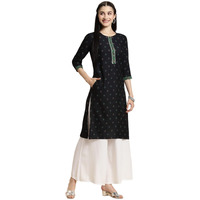 rangita Navy Rayon Knee Length Printed Straight Kurti for Women | Kurta for Women_3XL