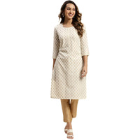 rangita Off White Cotton Knee Length Printed Straight Kurti for Women | Kurta for Women_3XL
