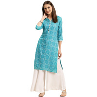 rangita Turquoise Rayon Knee Length Printed Straight Kurti for Women | Kurta for Women_2XL