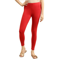 rangita Women Cotton Red Solid Ankle Length Legging, S