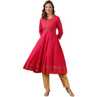 rangita Pink Rayon Calf Length Embroidered Anarkali Kurti for Women | Kurta for Women_L