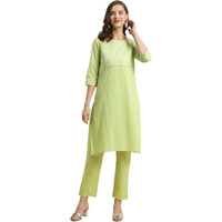 rangita Green Cotton Embroidered Straight Kurta with Pant | Kurta Set for Women_2XL