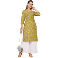 rangita Mustard Cotton Knee Length Printed Straight Kurti for Women | Kurta for Women_S