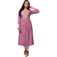 rangita Wine Rayon Calf Length Embroidered A-Line Kurti | Kurta for Women_3XL