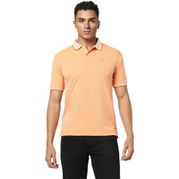 Peter England Men's Premium Branded Regular Fit Half Sleeve Polo T-Shirt | Cotton Rich | Birds Eye Interlock Weave Orange