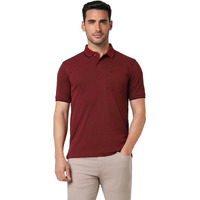 Peter England Men's Premium Branded Regular Fit Half Sleeve Polo T-Shirt with Pocket | Cotton Rich | Birds Eye Interlock Weave Maroon