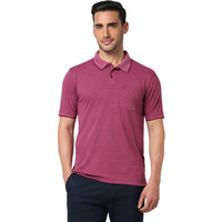 Peter England Men's Premium Branded Regular Fit Half Sleeve Polo T-Shirt with Pocket | Cotton Rich | Birds Eye Interlock Weave Magenta