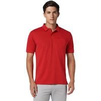 Peter England Men's Premium Branded Regular Fit Half Sleeve Polo T-Shirt with Pocket | Cotton Rich | Birds Eye Interlock Weave Red