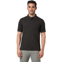 Peter England Men's Premium Branded Regular Fit Half Sleeve Polo T-Shirt with Pocket | Cotton Rich | Birds Eye Interlock Weave Charcoal