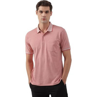 Peter England Men's Premium Branded Regular Fit Half Sleeve Polo T-Shirt with Pocket | Cotton Rich | Birds Eye Interlock Weave Pink