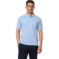 Peter England Men's Premium Branded Regular Fit Half Sleeve Polo T-Shirt with Pocket | Cotton Rich | Birds Eye Interlock Weave Light Blue