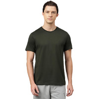 Van Heusen Men's Solid Regular Fit T-Shirt (Ihts1Lmle60052_Military, Black, Medium