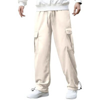 NOBERO Men's Beige Onyx Mid-Waist Straight Fit Cotton Elasticated Joggers with Utility Box Pockets,Beige,Men-M