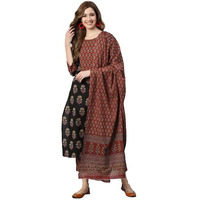 Yuris Women Black Floral Printed Regular Sequinned Pure Cotton Kurta with Palazzos with Dupatta (2XL)