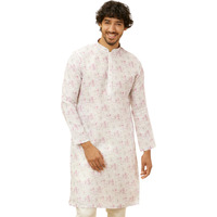 Manyavar Men's Soft White Floral Printed Kurta (L)