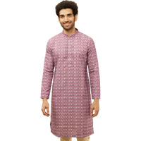 Manyavar Men's Lilac Purple Floral Buta Printed Kurta (M)
