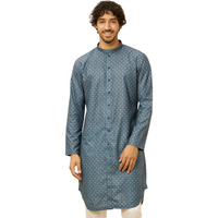 Manyavar Men's Azure Blue Buta Motif Printed Kurta (XL)