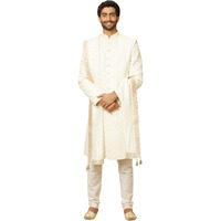 Manyavar Cream Flower Patterned Sequined Dupatta