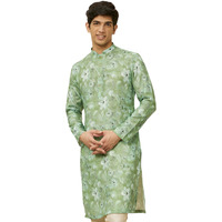 Manyavar Men's Sage Green Floral Printed Kurta (M)