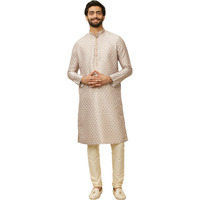 Manyavar Mens Walnut Art Silk Printed Kurta Pyjama Set