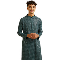 Manyavar Men's Viscose Chikankari Sequins Kurta Pyjama Set (Blue,L)