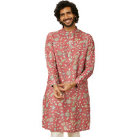 Manyavar Men's Rust Red Bel Buti Patterned Kurta (M)