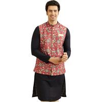 Manyavar Men's Viscose Blend Printed Jacket (Rust,XXXL)