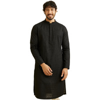 Manyavar Black Blended Cotton Solid Kurtas for Men (Kurta ONLY)
