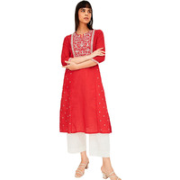 Max Women's Cotton Blend Regular Kurta (CTKUR42081_Red_S