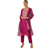 Soch Womens Fuchsia Chanderi Suit Set With Print And Embroidery