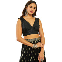 Soch Womens Black Tussar Sequin Embellished Back-Open Sleeveless Blouse