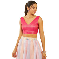 Soch Womens Fuchsia Tussar V-Neck Back-Open Sleeveless Blouse