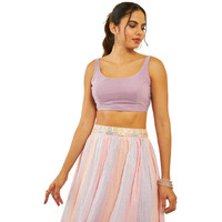 Soch Womens Onion Pink Shimmery Scoop-Neck Back-Open Sleeveless Blouse