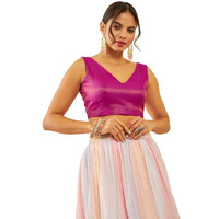 Soch Womens Purple Tussar V-Neck Back-Open Sleeveless Blouse