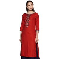 BIBA Women Rayon Printed Straight Kurta(Mnmintothe14230_Rust_M), Brown