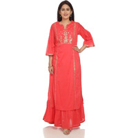 BIBA Women Cotton Printed Mix and Match Kurta Anarkali (Summer E14780_Coral_34), Pink