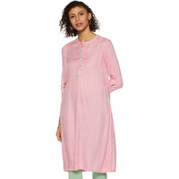 BIBA Womens Mandarin Collar Checked Kurta (Pink, Size: 34)