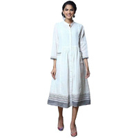 BIBA Women Cotton Yarn Dyed Mix And Match A-Line Kurta (Work Wear16865_White_36)