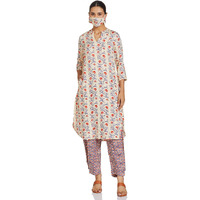 BIBA WOMEN PRINTED NARROW SALWAR KURTA DUPATTA(SKD7427E_CREAM_34)