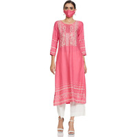 BIBA WOMEN PRINTED RELAXED SALWAR KURTA DUPATTA(SKD7446E_PINK_32)
