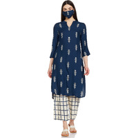 BIBA WOMEN PRINTED STRAIGHT SALWAR KURTA DUPATTA(SKD7428E_NAVY_36)