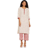 BIBA WOMEN PRINTED STRAIGHT SALWAR KURTA DUPATTA(SKD7430E_NATURAL/BERRY_32)