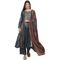 BIBA WOMEN PRINTED STRAIGHT SALWAR KURTA DUPATTA(SKDGOLDEN F7586_TEA GREEN_32)