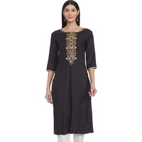 BIBA Rayon, Regular, Kurta Women's Solid Mix and Match(Mnminto The14230_Black_32)
